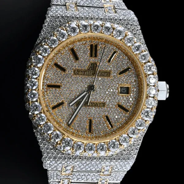 Piguet Swiss Eta Movement Yellow Gold Full Iced Out Moissanite Diamond Watch