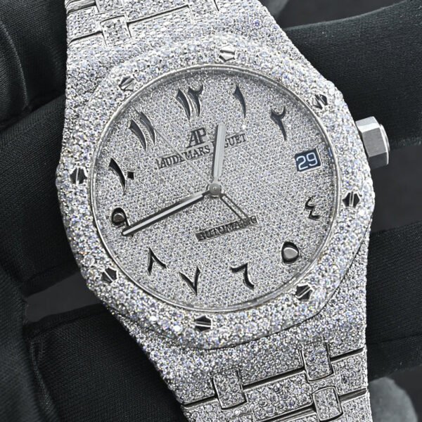 Audemars Piguet Swiss Eta Movement Full White Ice Out Moissanite Diamond Make Dial Plate In Arbic - Image 2