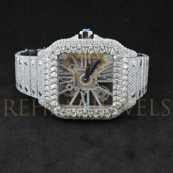 Cartier Swiss Eta Automatic Movement Bust Down Watch,100 % Full White Ice Out Studded With Real VVS Moissanite Diamond Watch For Men - Image 2