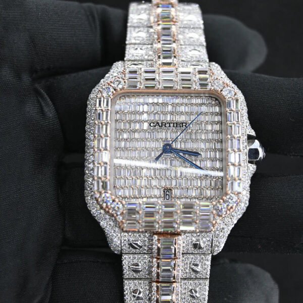 VVS Moissanite Diamond & Baguette Watch For Men In Rose Gold - Image 3