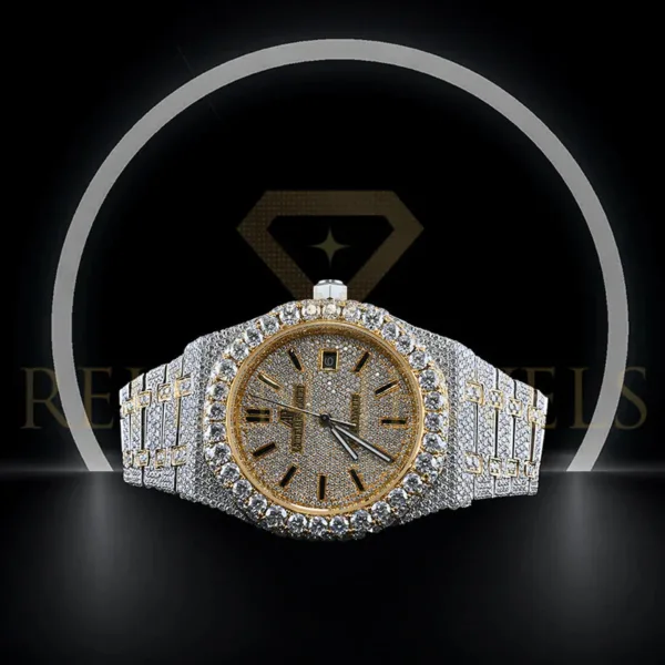 Piguet Swiss Eta Movement Yellow Gold Full Iced Out Moissanite Diamond Watch - Image 4