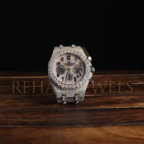 Audemars Piguet Swiss Eta Movement Rose Gold Full Iced Out Moissanite Diamond Watch - Image 2