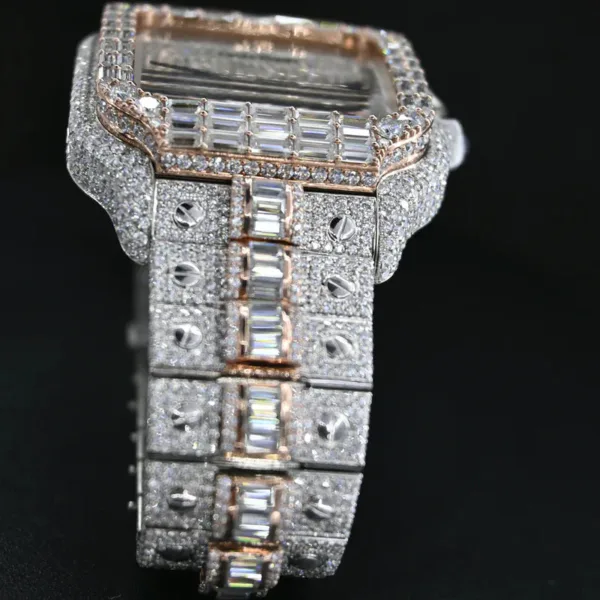 VVS Moissanite Diamond & Baguette Watch For Men In Rose Gold - Image 2