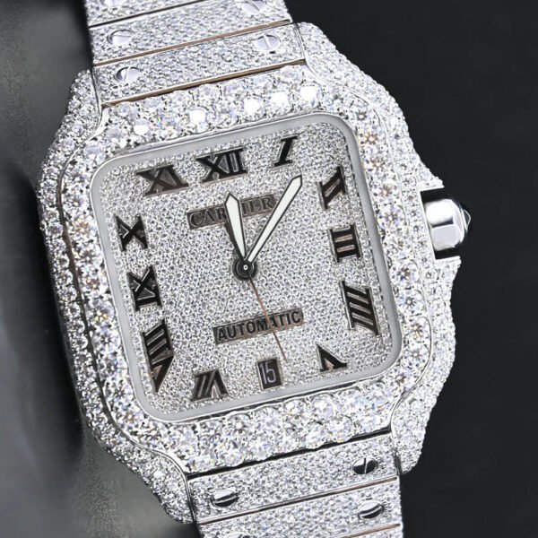 Cartier Swiss Eta Automatic Movement Full White Ice Out Moissanite Diamond Watch - Image 2