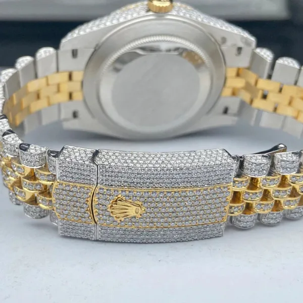 Date Just Swiss Eta Automatic Movement Yellow Gold Two Tone Real VVS Moissanite Diamond Watch - Image 3