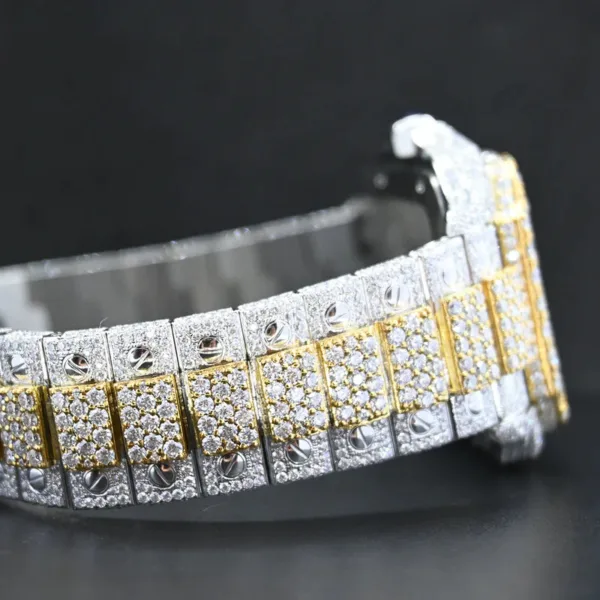 Cartier Swiss Eta Automatic Movement Full Ice Out In Yellow Gold Real VVS Moissanite Diamond Watch And Heighted Middle Belt Collet and Bezel - Image 2