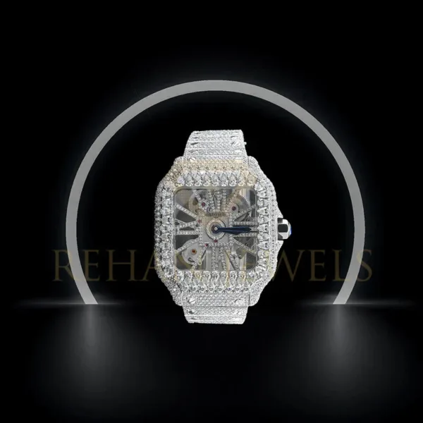 Cartier Swiss Eta Automatic Movement Bust Down Watch,100 % Full White Ice Out Studded With Real VVS Moissanite Diamond Watch For Men - Image 3