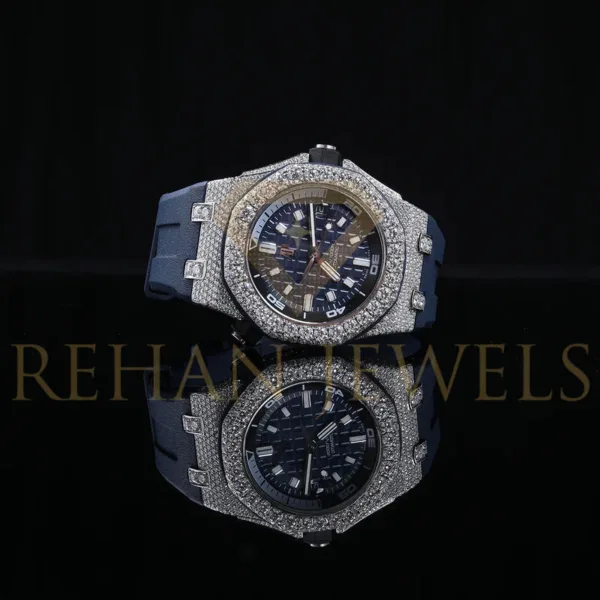 Audemars Piguet Swiss Eta Movement Band Rubber Clad Full White Moissanite Diamond Watch - Image 4