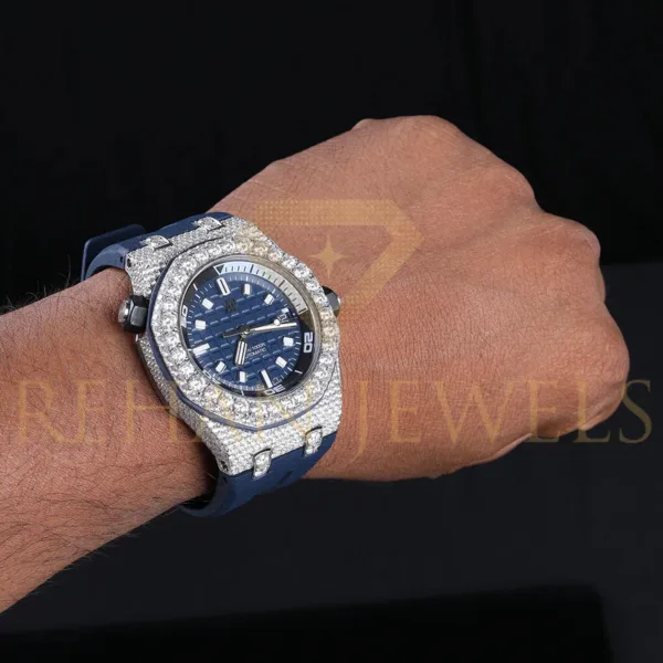 Audemars Piguet Swiss Eta Movement Band Rubber Clad Full White Moissanite Diamond Watch - Image 2