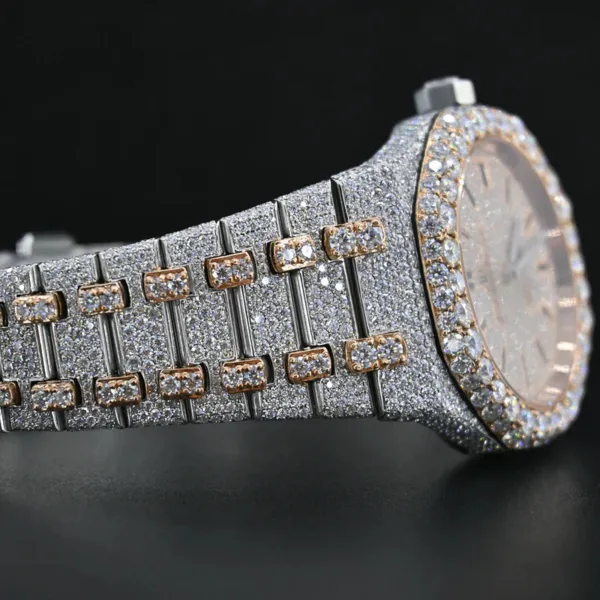 Swiss Eta Movement Rose Gold Full Iced Out Moissanite Diamond Watch Make Dial Plate Roman, Highted Collet, & Bezell - Image 3