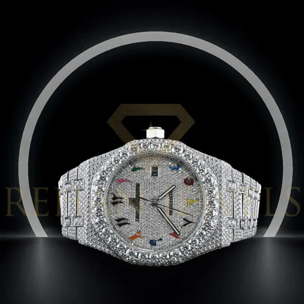 Jewels Audemars Piguet Swiss Eta Movement Full White Ice Out Moissanite Diamond Watch And Make Dail Plate In Arbic Rainbow Mina - Image 2