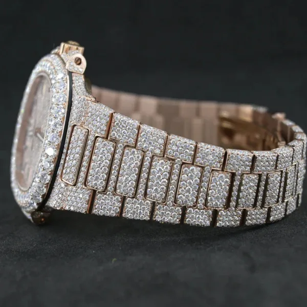 Jewels Patek Philippe Swiss Eta Automatic Movement Full Rose Gold, VVS Moissanite Diamond Watch - Image 3