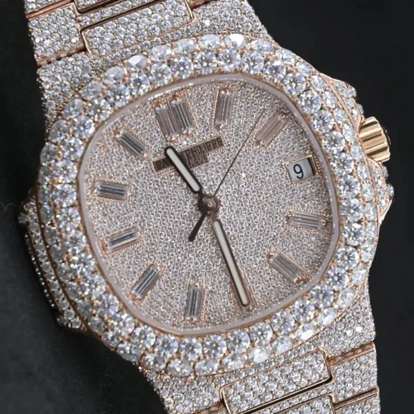 Jewels Patek Philippe Swiss Eta Automatic Movement Full Rose Gold, VVS Moissanite Diamond Watch