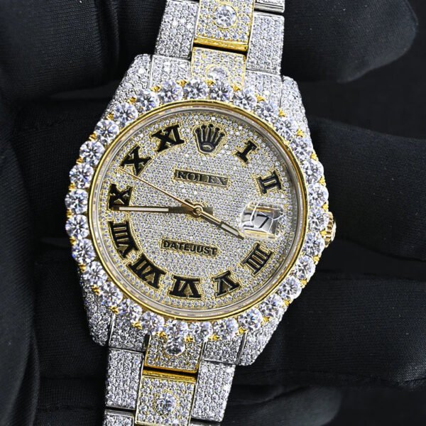 Automatic Movement Yellow Gold Two Tone Full Ice Out Real VVS Moissanite Diamond Watch Make Heighted Bezel - Image 4