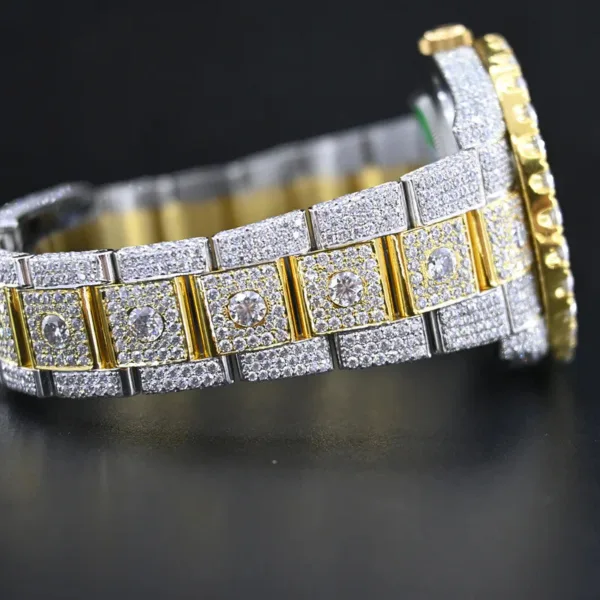 Automatic Movement Yellow Gold Two Tone Full Ice Out Real VVS Moissanite Diamond Watch Make Heighted Bezel - Image 3