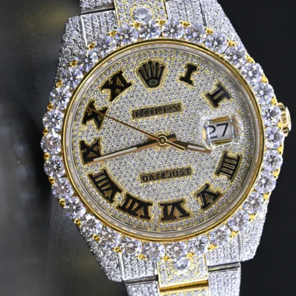 Automatic Movement Yellow Gold Two Tone Full Ice Out Real VVS Moissanite Diamond Watch Make Heighted Bezel